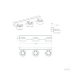 Applique murale 3 spots en métal et verre avec barre rectangulaire