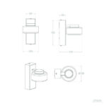 Applique murale LED cylindrique avec diffuseur circulaire et support mural rectangulaire, vue technique avec côtes