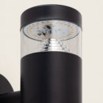 Applique murale LED extérieure cylindrique noire, verre transparent et anneau LED visible