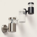 Applique murale extérieure cylindrique en acier inoxydable, finitions inox brossé, blanc et noir