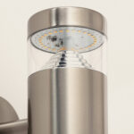 Applique murale extérieure cylindrique en acier inoxydable brossé, diffuseur verre transparent et LED visible