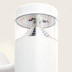 Applique murale LED cylindrique blanche, corps métal et verre transparent avec insert chromé