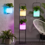 Lampe murale extérieure LED jardinière rectangulaire blanche avec éclairage RGBW multicolore et pot de plante intégré