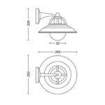 Applique murale extérieure avec abat-jour circulaire et diffuseur rond, fixation murale et bras court