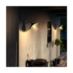 Applique murale extérieure noire mate avec abat-jour en verre transparent et ampoule visible