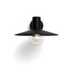 Applique murale noire en métal avec abat-jour conique et globe en verre apparent