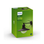 Applique murale extérieure Philips noire en métal, abat-jour en forme de soucoupe avec ampoule visible