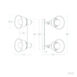 Applique murale double spot en métal avec deux abat-jours coniques orientables et plaque murale rectangulaire