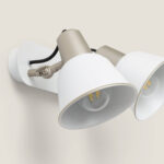 Applique murale double en métal, abat-jours blancs, bras articulés, fixation murale ronde