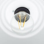 Applique murale verre globe transparent et base métal noir, ampoule LED visible