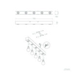 Applique murale 5 spots en métal, barre rectangulaire avec cinq douilles et ampoules visibles