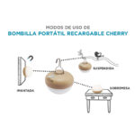 Lampe portable LED beige ronde rechargeable, crochet et base aimantée pour suspension ou poser