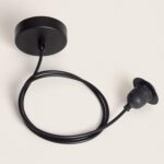 Suspension extérieure câble PVC noir avec cache-plafond rond et douille