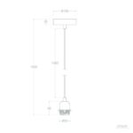 Lampe suspendue extérieure schéma technique, câble PVC, support plafond, corps cylindrique avec grille protectrice