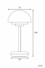 Lampe à poser dôme, tige fine et socle ovale, dimensions 298×137×105 mm