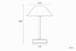 Lampe à poser avec abat-jour conique, tige fine et base rectangulaire, schéma technique
