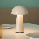 Lampe à poser blanche en plastique, forme champignon, abat-jour dôme, lumière LED chaude
