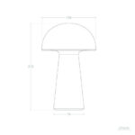 Lampe à poser forme champignon, croquis technique avec côtes 215×136×76 mm