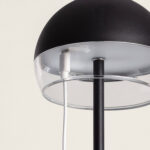 Lampe à poser dôme noir mat avec diffuseur transparent circulaire et tige centrale noire