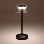 Lampe à poser LED noire à pied fin abat-jour transparent conique base tactile ronde