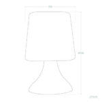 Lampe à poser LED, silhouette arrondie sur socle conique, dessin technique avec cotes (260×310 mm)