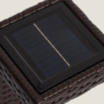 Lampe à poser solaire à panneau carré encastré, tressage rotin synthétique brun