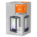 Lampe à poser extérieure cadre rectangulaire noir avec diffuseur opalin et éclairage RGBW multicolore