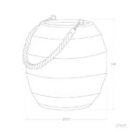 Lampe à poser ronde avec anse en corde, corps à sections horizontales, portable pour extérieur