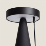 Lampe à poser LED noire, base conique, abat-jour circulaire plat et câble de recharge visible