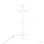 Lampe à poser avec abat-jour circulaire plat, tige cylindrique, socle rectangulaire et cordon secteur