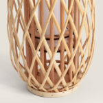 Lampe à poser rotin tressé ovale avec diffuseur cylindrique crème