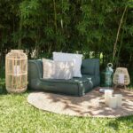 Lampe à poser en rotin naturel beige, portable pour extérieur, forme lanterne tressée