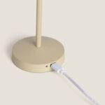 Lampe à poser beige métal socle rond avec câble de charge USB