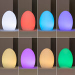 Lampe à poser LED ovale translucide multicolore affichant différentes couleurs
