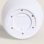 Lampe à poser socle circulaire blanc en plastique avec poignée de suspension et vis apparentes