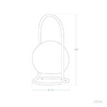 Lampe à poser LED sphérique avec anse arquée et socle circulaire, portable