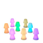 Lampe à poser LED multicolore en plastique opalin, forme champignon, sans fil