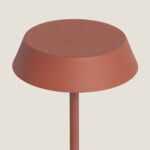 Lampe à poser terre cuite, abat-jour rond plat, pied fin, finition mate