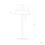 Lampe à poser solaire LED blanche métal, abat-jour conique, pied fin vertical et base plate, cordon d'allumage