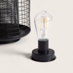 Lampe à poser noire, base ronde, globe en verre transparent avec ampoule LED filament visible
