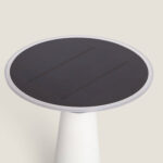 Lampe à poser solaire blanche, panneau solaire circulaire sur socle conique