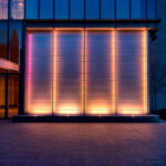 Projecteur linéaire de façade RGB, éclairage vertical orange et violet, montage au sol