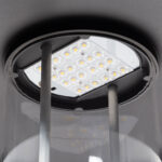 Luminaire LED apparent avec module à 24 LED, diffuseur cylindrique en verre et tiges métalliques