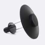 Luminaire LED noir, disque plat avec corps cylindrique transparent, adaptateur de fixation pour mât
