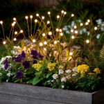 Piquets solaires LED à tiges fines, éclairage blanc chaud en jardinière extérieure