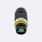 Convertisseur DALI vers PWM cylindrique noir avec bague jaune et bornier à vis