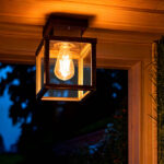 Plafonnier extérieur cubique en métal avec panneaux en verre transparent, montage plafond, ampoule à filament visible