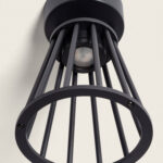 Plafonnier extérieur cage métal noir cylindrique montage plafond ampoule LED visible