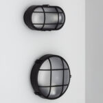 Plafonnier extérieur ovale noir à grille, diffuseur opalin, montage mural