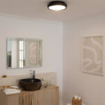 Plafonnier rond noir à montage en surface avec diffuseur blanc